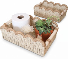 Toilet Paper Basket for Bathroom, Paper Rope Scalloped Basket, 2 Pack