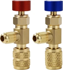 2Pcs Refrigerant Charging Valve Set, 1/4" & 5/16" Safety Adapter R12 and R410A