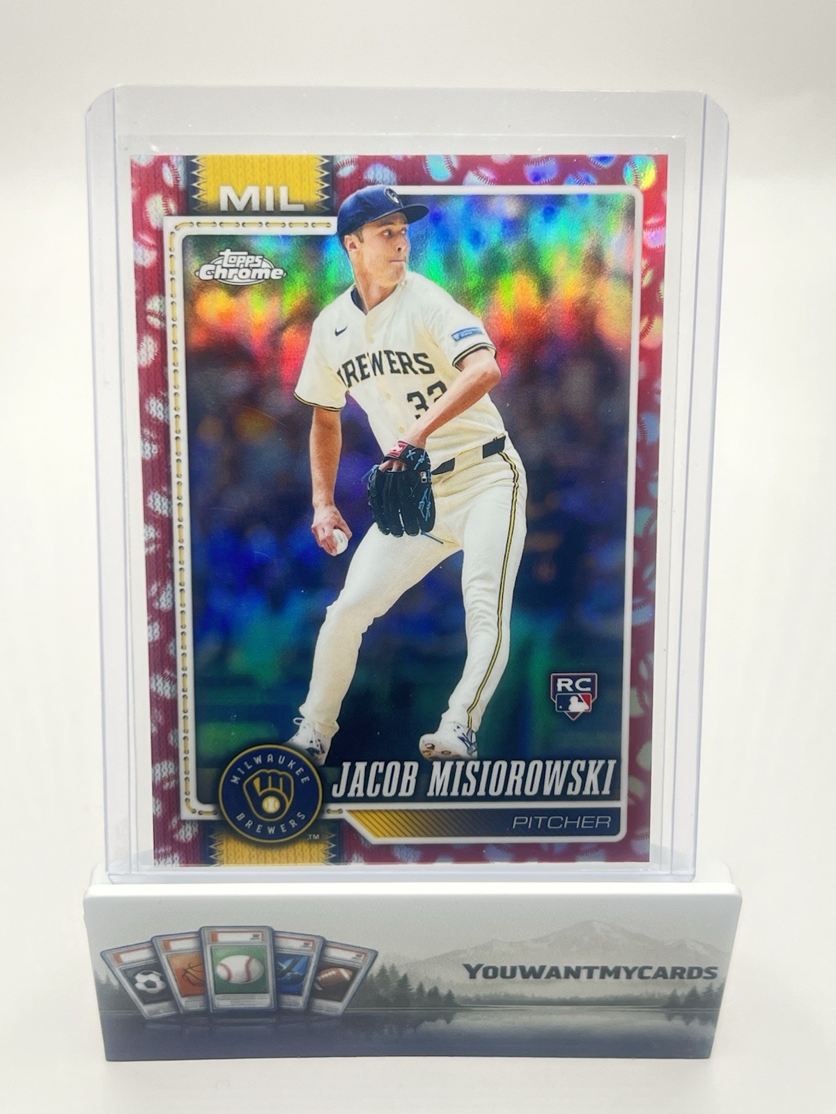 Jacob Misiorowski 2026 Topps Chrome Red Baseball Seams RC #196 SP