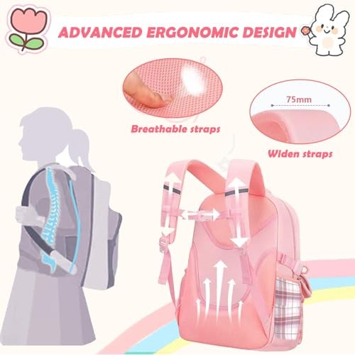 Girls Backpack,Cute School Backpack for Girls Kids Teens,Kawaii Bookbag Pink - Picture 6 of 6