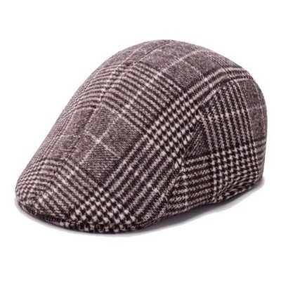 Classic Wool Herringbone Tweed Men Newsboy Cap Flat Medium Coffee - Stripe