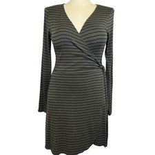 Express Olive Green & Black Striped Wrap Dress Size Medium
