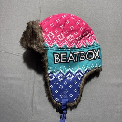 Beatbox beanie Winter Hat Fur blue raspberry Teal Lined Snow Snowboarding