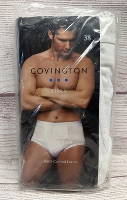 Vintage Covington Sears Cotton Briefs Men White Underwear size L 38, 3 Pack