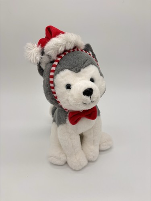#ad FAO Schwarz Sparklers Gray Husky Dog Plush with Removable Hpliday Headband 12” $12.87