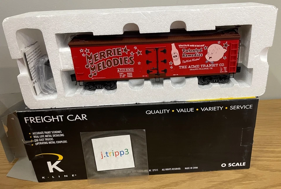 K-line K742-6303 Looney Tunes Porky Pig ACME Wood-Sided Reefer Train Car O Scale - Image 2 of 4