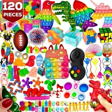 120PCS Sensory Fidget Toy Bundle, Goodie Bag & Treasure Box Set Bulk Gifts Kids