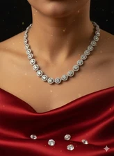 22TCW Round Cut Lab Created Diamond Halo Tennis Necklace 14K White Gold Plated