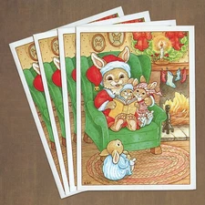 LOT OF 4 Vintage PAPER MAGIC GROUP CHRISTMAS Cards + Envelopes, Rabbit Story SSC