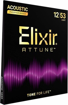 Elixir ATTUNE Saiten für Akustikgitarre Phosphor Bronze 6 Saiten Set Light 12-53