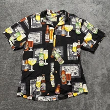 Vintage Paradise Found Shirt Mens XL Black Short Sleeve Button Up Beer Alcohol