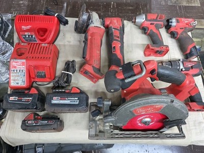 Milwaukee Tool Set W/ 6 Tools, 4 Batteries, & 2 Chargers Free Shipping 