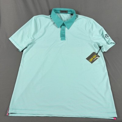 G/Fore G4 Golf Shirt Polo Sleeve Logo Striped Large Siren Polyester MSRP $120