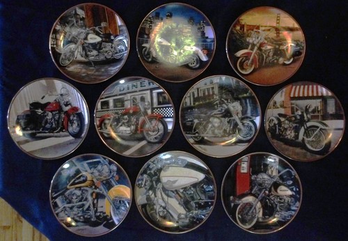 Set of Ten Franklin Mint Heirloom Harley-Davidson LE Motorcycle Porcelain Plates