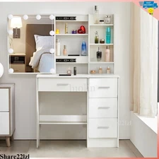 Makeup Vanity Set Sliding Mirror 10 LED Dressing Table Dresser Desk w/ Drawers