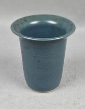 Vintage Farmhouse Stoneware Pottery Blue Glaze Vase or Utensil Holder Dated 1990