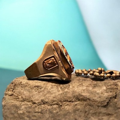 Vintage 1950s Mexican Biker Ring Horse Heads Horseshoe Enamel