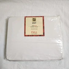 LNT Linens n Things Full Flat Top Sheet WHITE Cotton Supima Soft 300 Plus NEW
