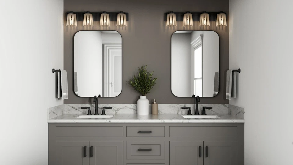 Luz de tocador Quoizel RAY8632 gris 4 luces 32" W - negra Foto 3 de 4