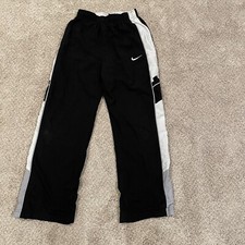 Vtg 90s Nike Black Nylon Windbreaker Pants Youth Large Ankle Zip Swoosh Lined