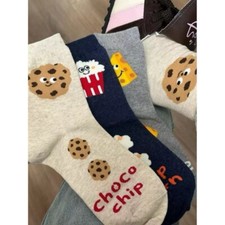 Set of 4 Cute Food-Themed Socks - Cookie, Popcorn, Cheese, Fried egg - new