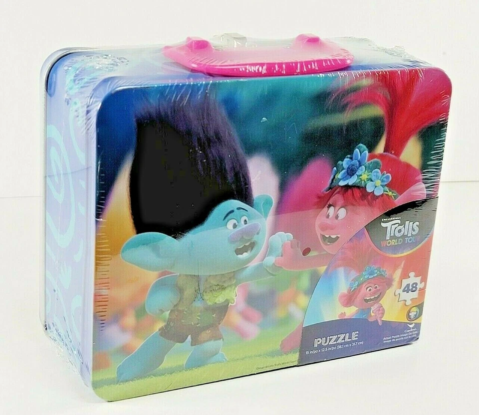 Trolls 48 pc JIGSAW PUZZLE + Reusable Metal Lunchbox, Poppy & Branch, World Tour - Image 2 of 4