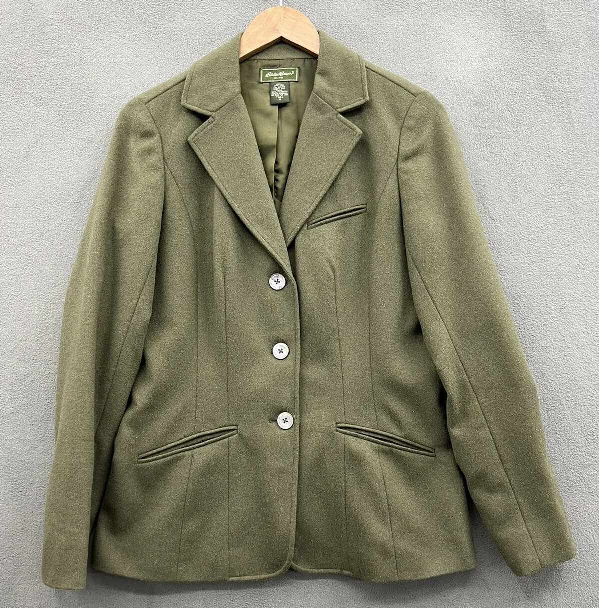 Eddie Bauer Jacket Women’s Medium Tall Green Wool Angora Blend 3 Button Vintage