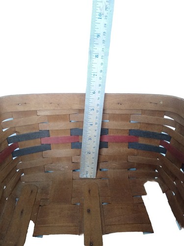 Longaberger Large Handwoven Brown Basket Signed 1988 Red Green Trim With Handle - Picture 6 of 11