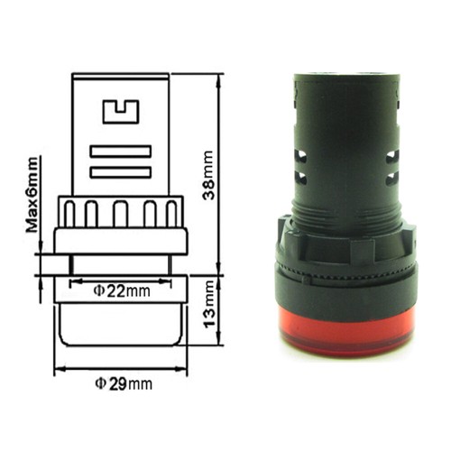 5 x Pure Red 22mm 0.87" 24VDC AC LED Indicator Light Power Signal Panel Lamp - Picture 6 of 9