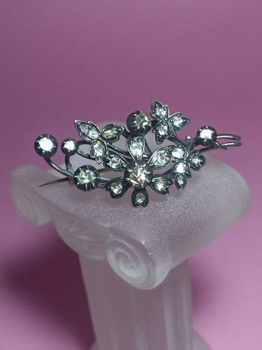 broche ancienne Argent Et Or 18 Carats Diamant Pour 2cts - Foto 2 di 5