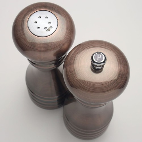 7" Burnished Copper Pepper Mill & Salt Shaker Gift Set - Picture 3 of 4