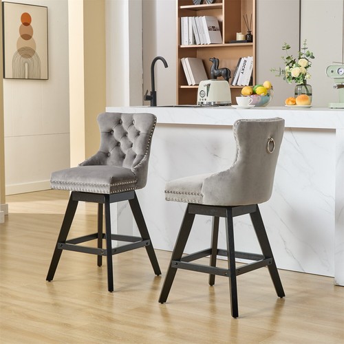 Set of 2 Swivel Velvet Bar Stools Bar Chair Counter Height Dining Chair - Picture 40 of 72