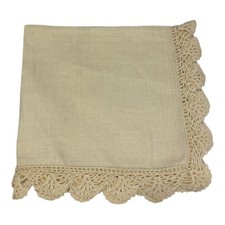 Ivory Handkerchief Scalloped Crochet Edge 13 inches Square LAP