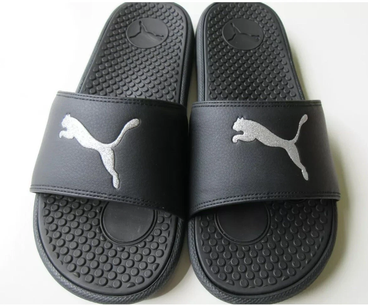 Puma Cool Cat Sport Sandalo Slide Glitter Scintillante Nero Argento Nuovo Taglia W8 M6