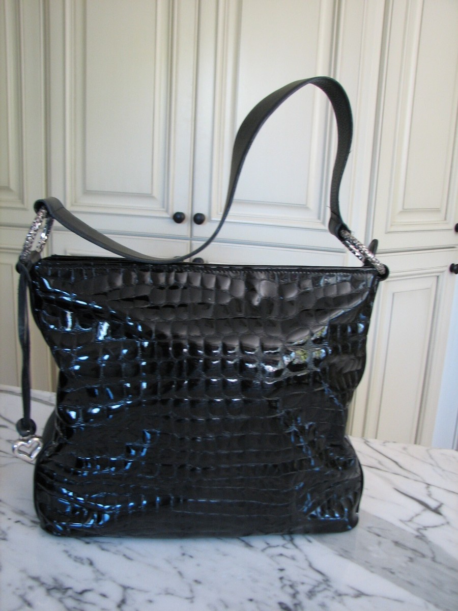 ウィル BRIGHTON Leather Croc PURSE /shoulder bag Black Large Rings Large