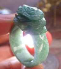 Video Certified Green Natural A JADE Jadeite Flower RING USA. 8.75    647381