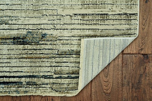 8' Runner Ivory and Blue Abstract Runner Rug - Picture 3 of 5