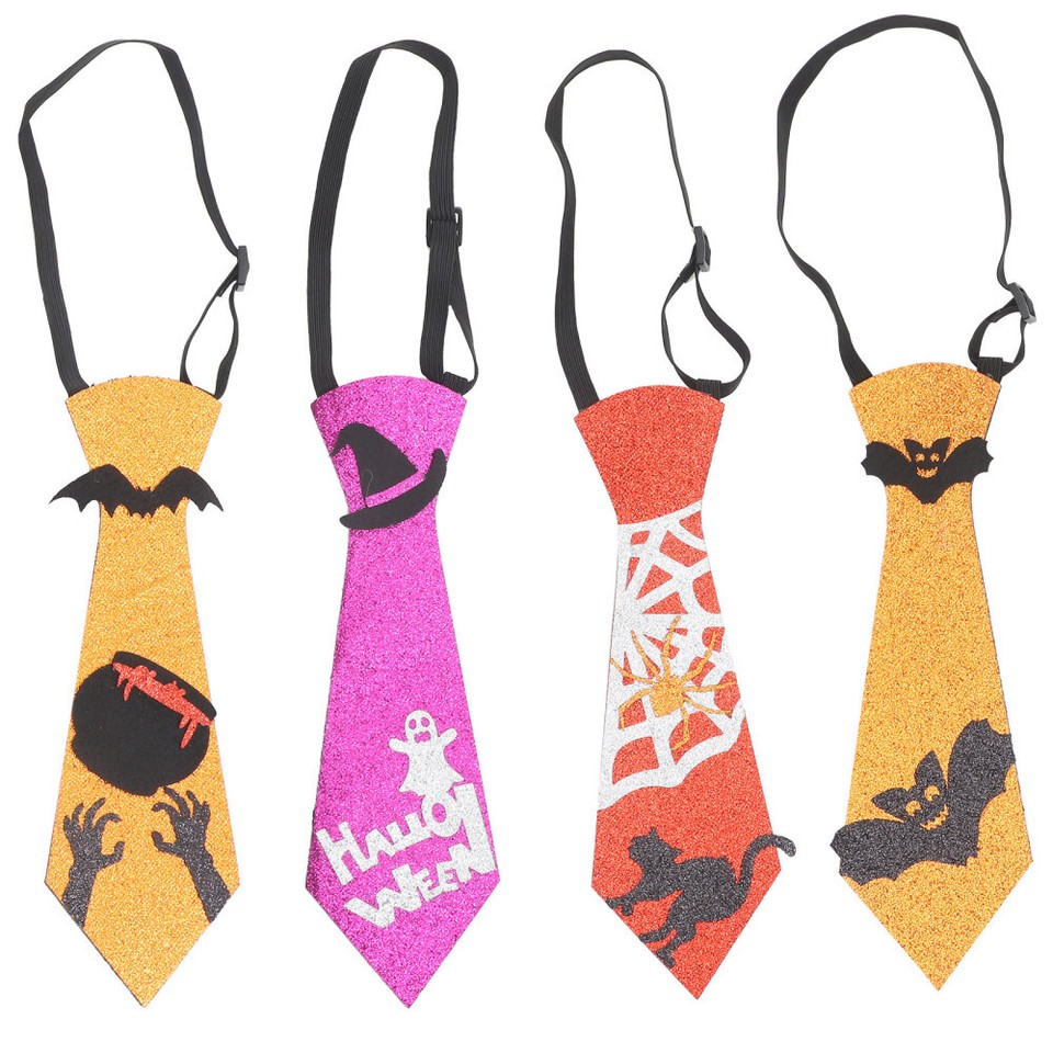 4 Pcs Mens Halloween Ties Bow Skeleton Pumpkin Party Dance Makeup Scarf