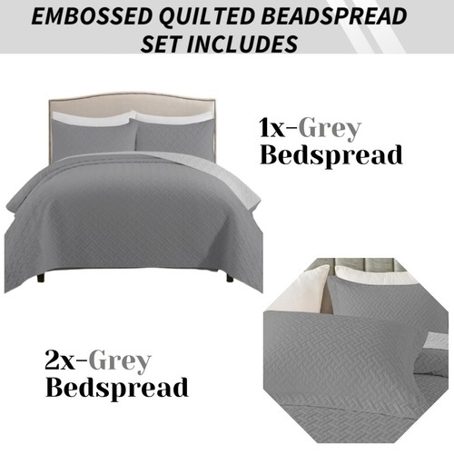 3 PCS Emboss Bedspread Quilted Bedding Set Single Double King Size Bed Throw - Picture 24 of 108