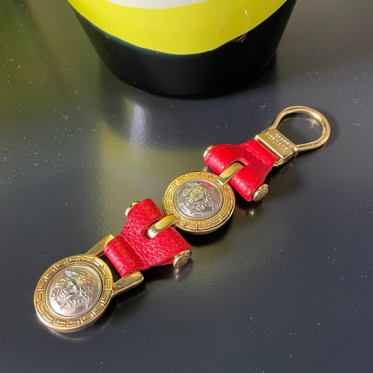 GIANNI VERSACE Key ring red Leather and Medallions from F/W
