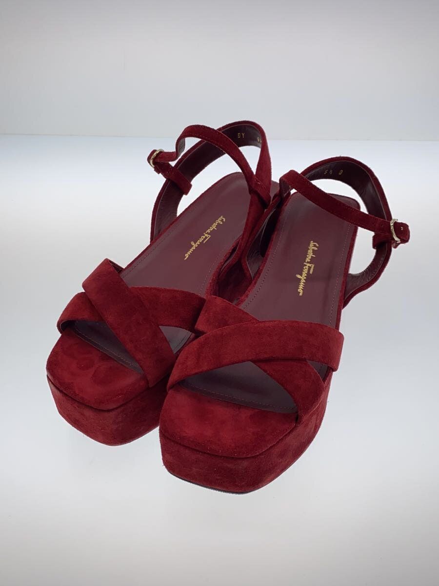 Salvatore Ferragamo Sandals Velvet Platform UK6.5 RED Suede Salvatore Ferragamo Sandals Velvet Platform UK6.5 RED Suede