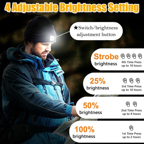 1/2 pieza Unisex LED Gorro Sombrero Luz Recargable Invierno Cálido Tejido Faro Gorra - Imagen 4 de 20