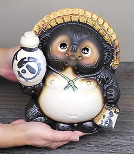 Japanese Shigaraki Yaki Tokkuri Drink Tanuki Raccoon Dog Lucky Charm Pottery - Picture 5 of 9