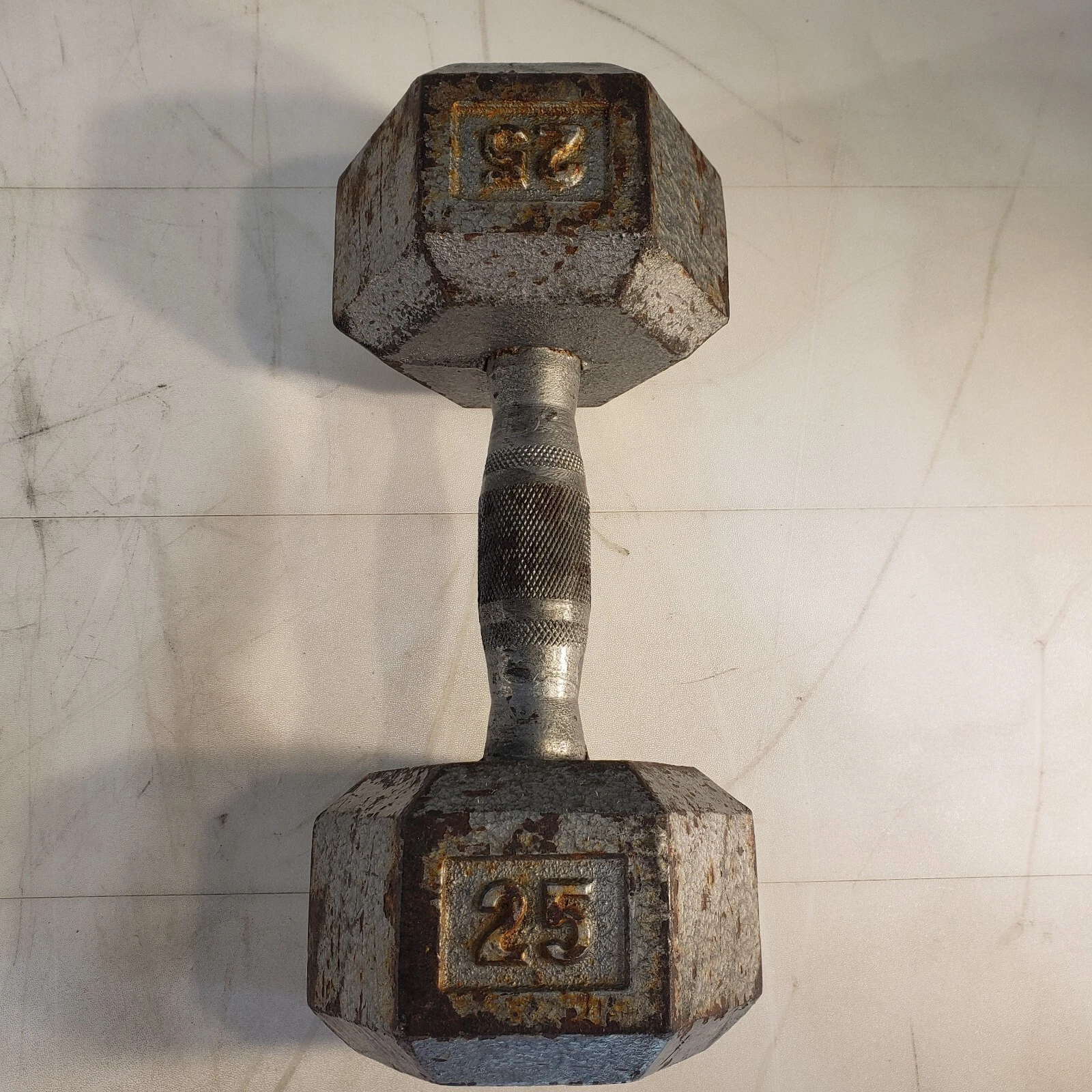 Vintage 25lb Hex Dumbbell w/ Knurled Grip Cast Iron