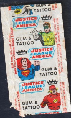 Justice League of America TATTOO GUM '69 Fleer ORIGINAL WAX WRAPPER WHITE  (3)