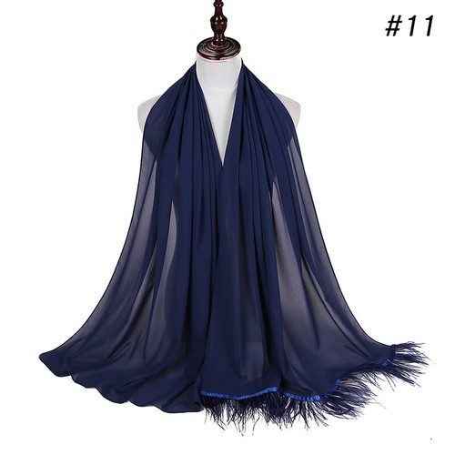 Women Chiffon Hijab Scarf Plain Feather Tassel Scarves Turban Shawls and Wraps - Picture 32 of 37