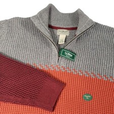 NEW L.L. Bean Quarter Zip Seed Stitch Tri-Color Knit Pullover Sweater Size XL