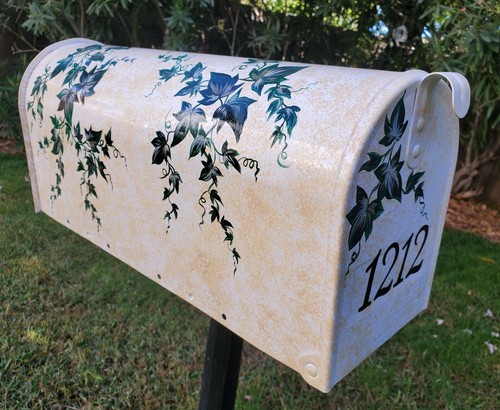 CUSTOM HAND PAINTED STANDARD SIZE METAL MAILBOX GREEN IVY VINE DESIGN - Picture 8 of 10