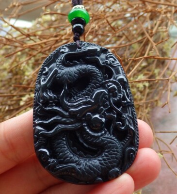 Certified Green Black Natural 100% A Jade jadeite Pendant Dragon