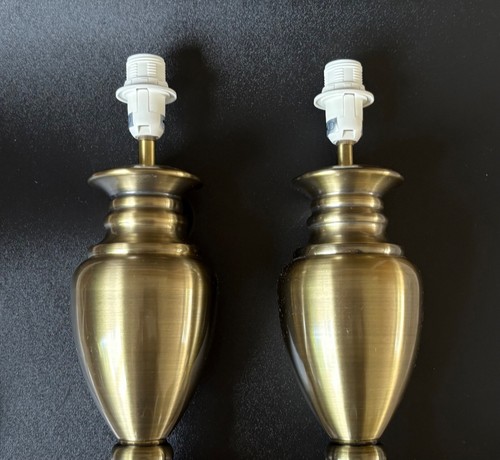 2 HOMEBASE LIGHTS 390417 Brushed Satin Brass LARGE TABLE LAMPS 60W E14 PAT Test - Picture 11 of 14